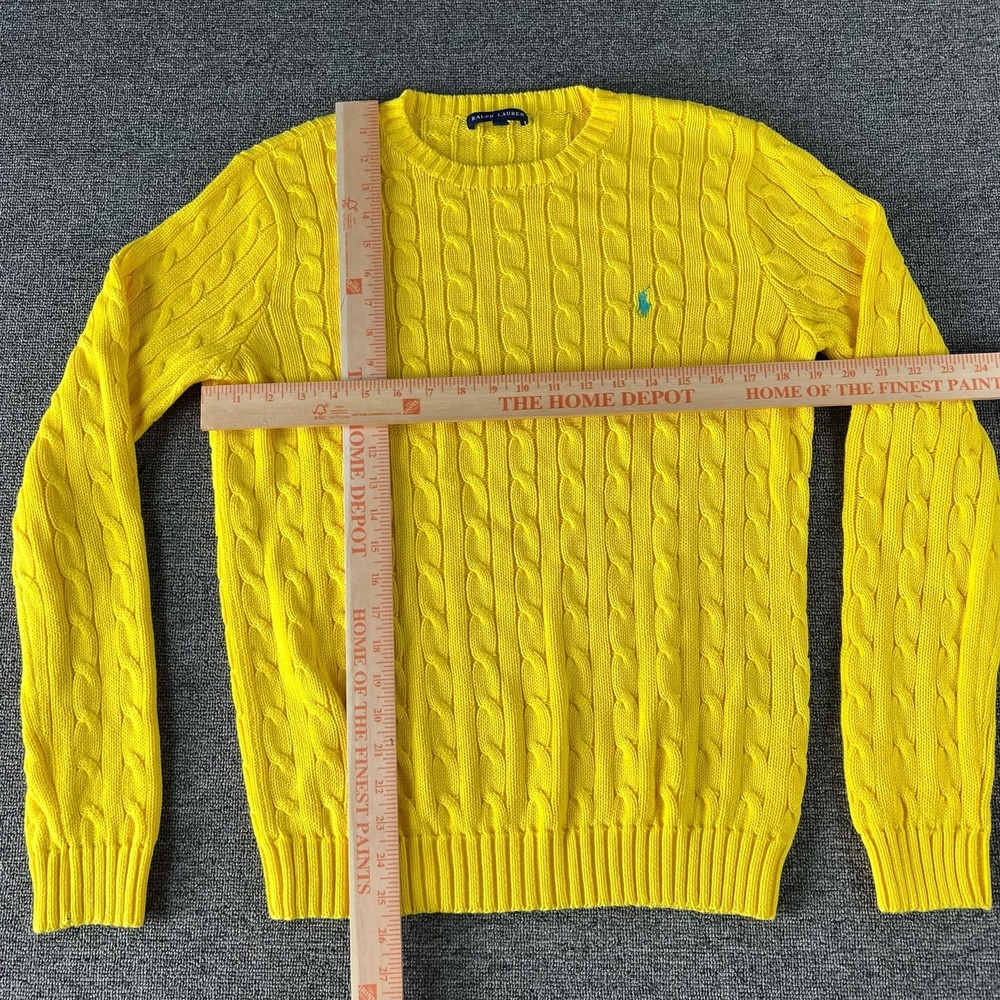 Ralph Lauren Sweater Womens Large Yellow 100% Cotton Cable Knit Crewneck Top - Picture 6 of 11